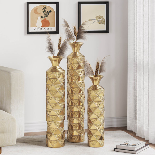 Everly Quinn Medhansh Metal Floor Vase, Tall Large Floor Vase with ...